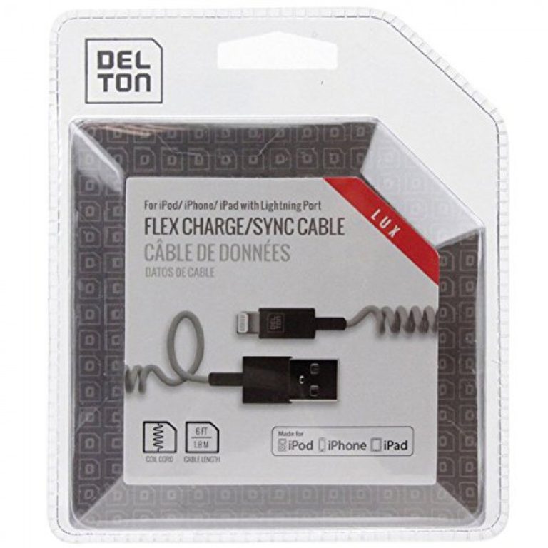 Delton Apple Certified MFI Flex Coiled Lightning to USB Sync and Charge Data Cable for Apple (Gray)