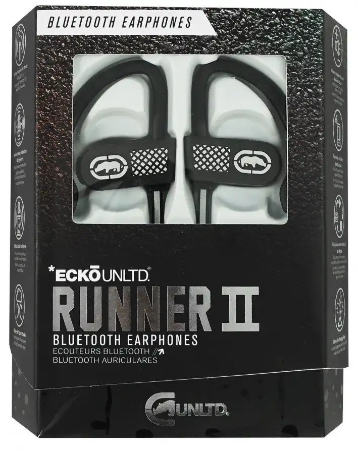 Ecko Unltd EKU-RNR2-BK Bluetooth Runner2 Earhook Earbuds with Microphone (Black)