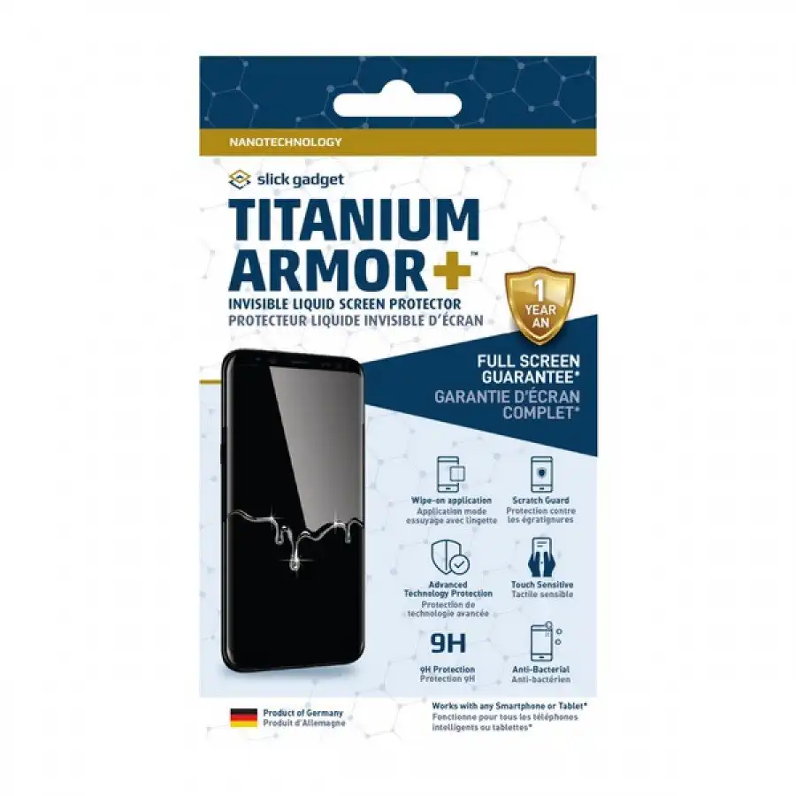 Slick Gadget Titanium Armor Plus Liquid Screen Protector with full screen replacement warranty