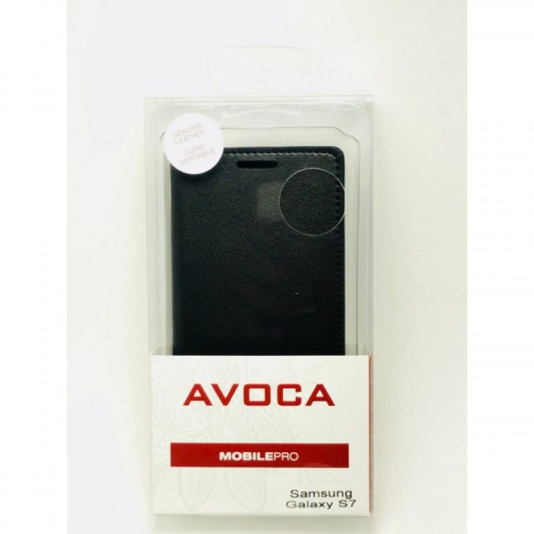 AVOCA Samsung S7 Genuine Leather Wallet Case, Black