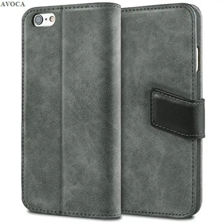 AVOCA iPhone 6 / 6S Genuine Leather Wallet Case, Gray