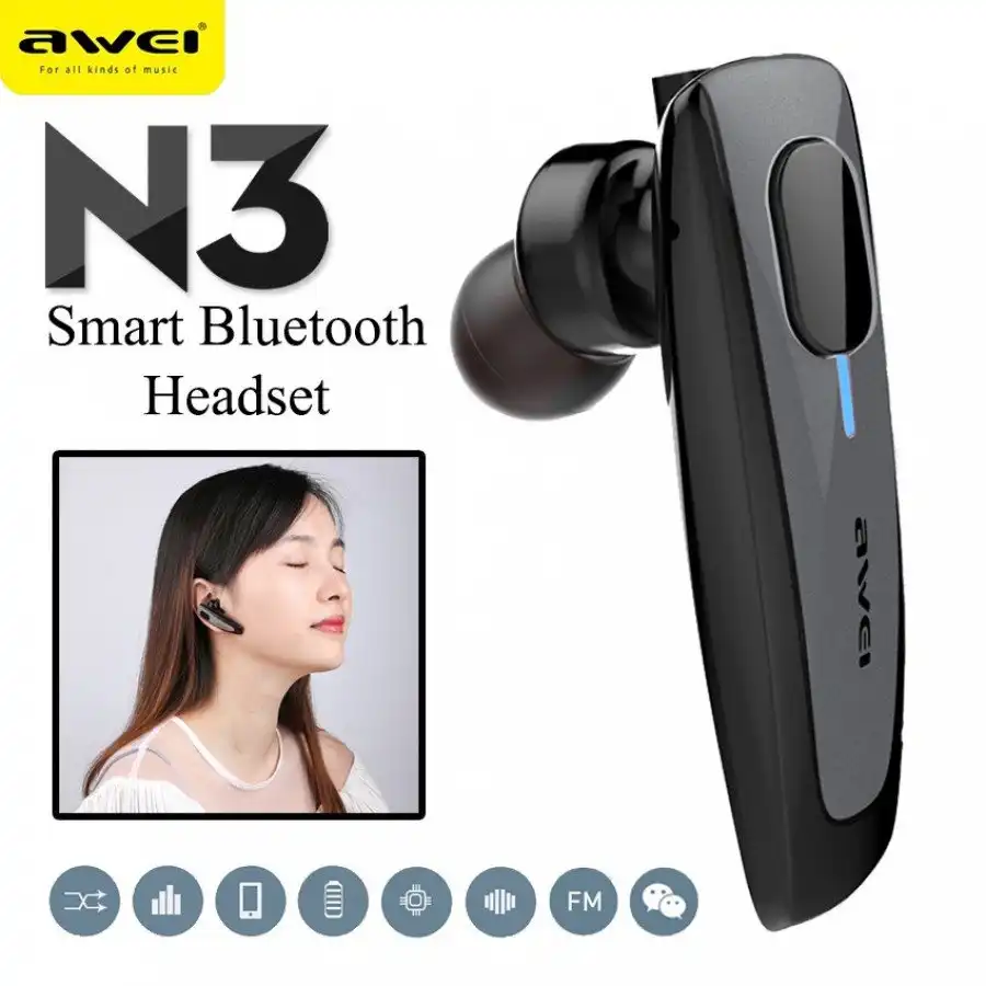 AWEI N3 Bluetooth Headset Black - Image 2